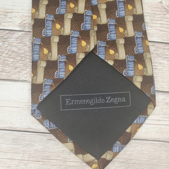 Ermengildo Zegna silk tie brown scrolls - Picture 5 of 6